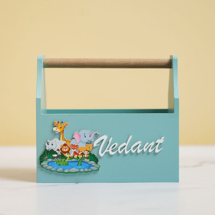 Personalized Wooden Jungle Themed Storage Caddy For Kids