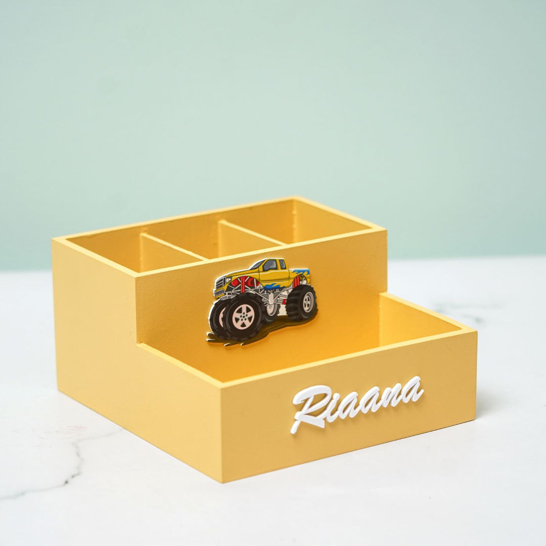 Personalized Wooden Car Themed Stationery Organizer For Kids