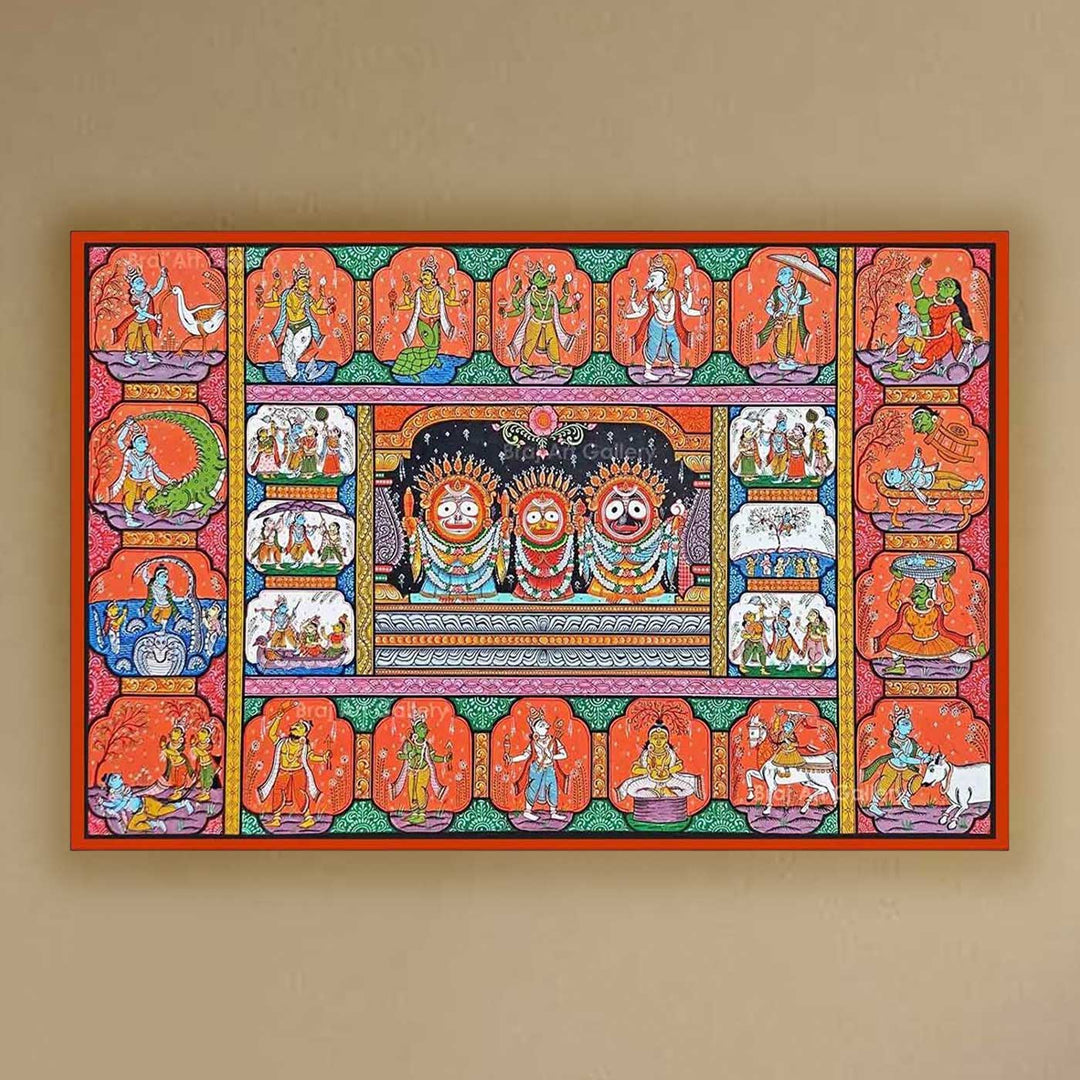 40 X 24 Inch | Handmade Canvas Lord Jagannath With Dashavataar Painting