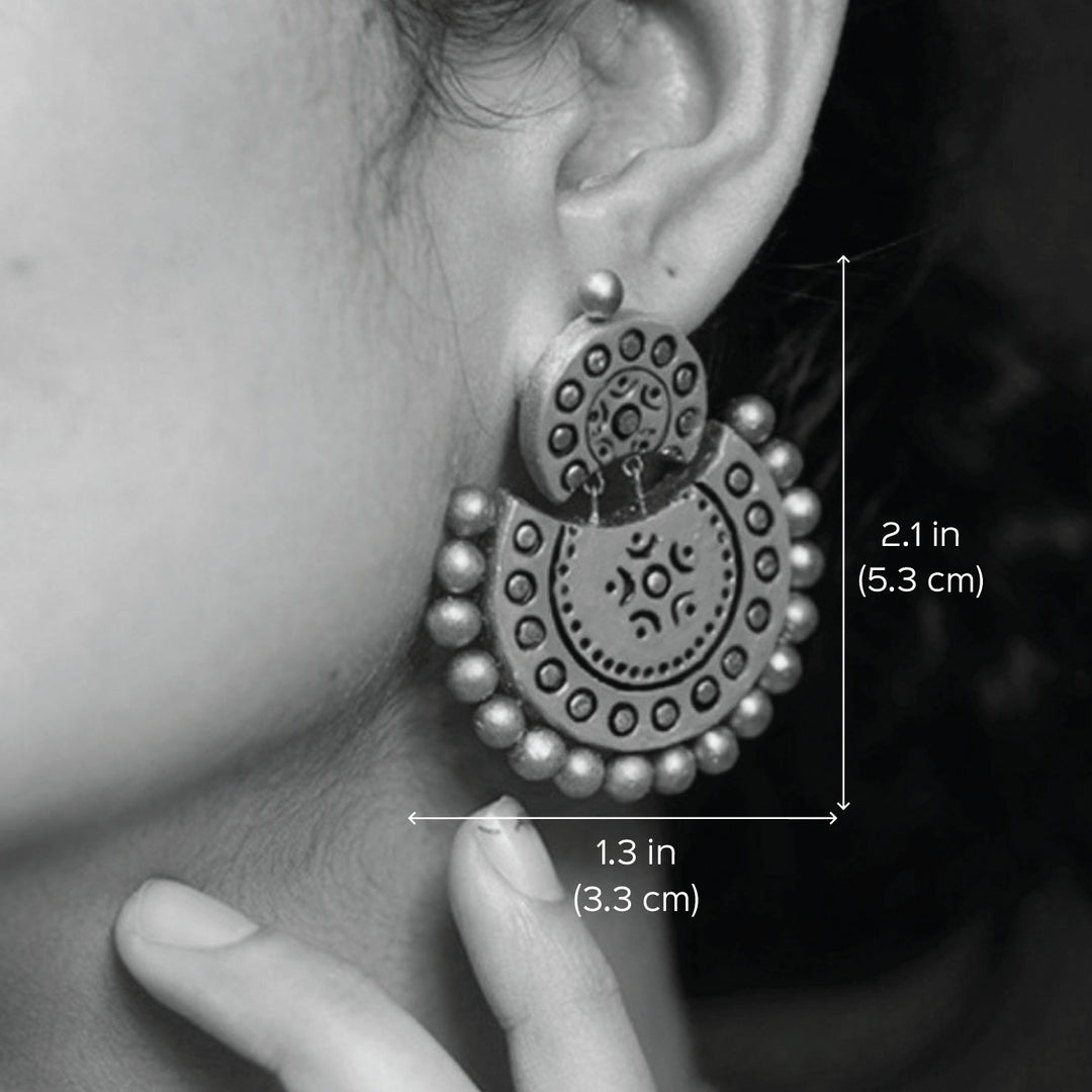 Handmade Polka Pink Chandbali Terracotta Earrings
