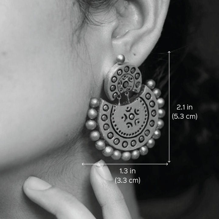 Handmade Polka Pink Chandbali Terracotta Earrings