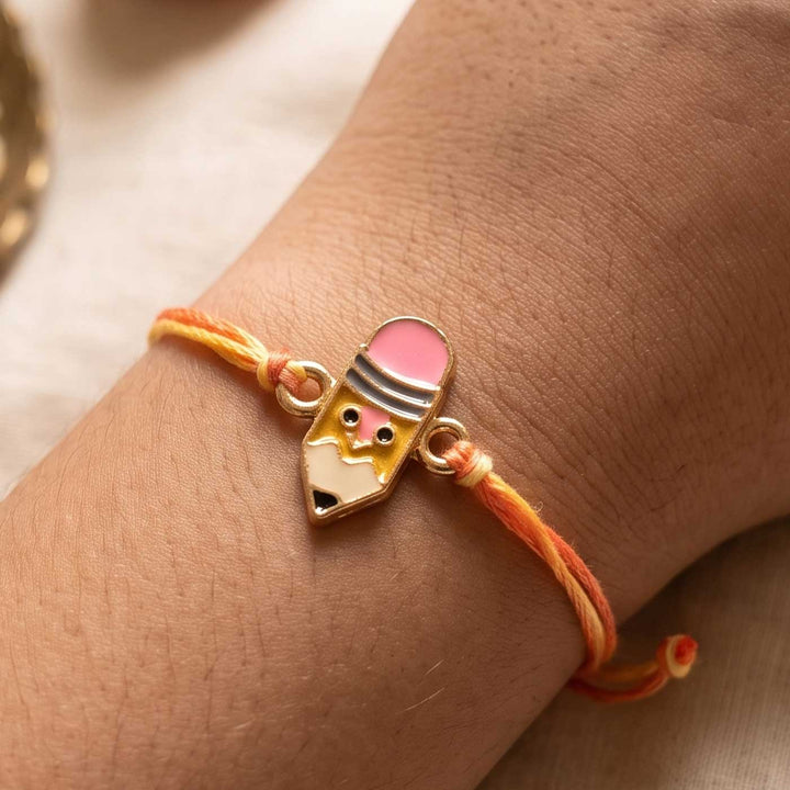 Engraved Little Champion Enamel Metal Charm Rakhi With Roli Chawal for Brother