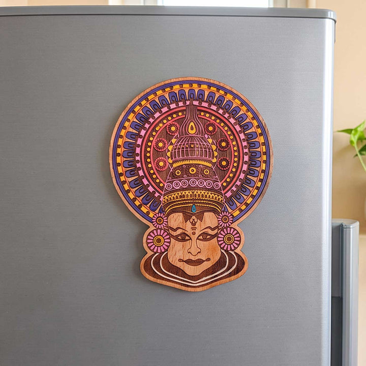 Engraved & Hand-Painted Kathakali Mahogany Wood Fridge Magnet