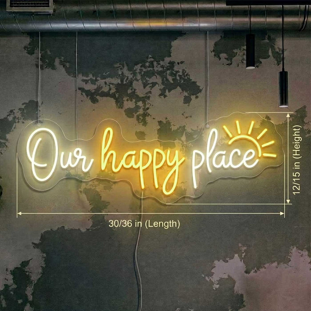 Personalized Handmade "Our Happy Place" Quote Neon Light Sign Board for Home Wall Decor
