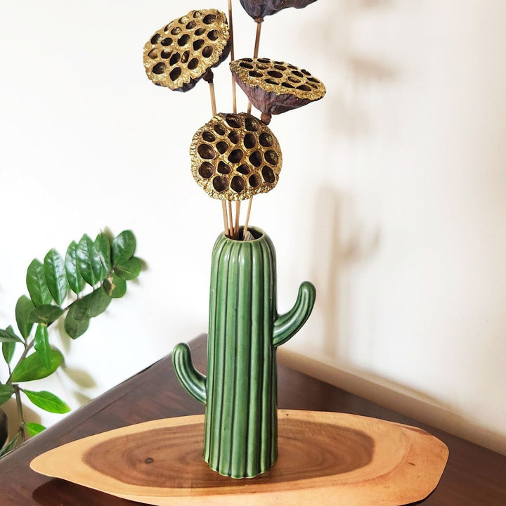 Handmade Ceramic Green Cactus Ceramic Vase | Set Of 2