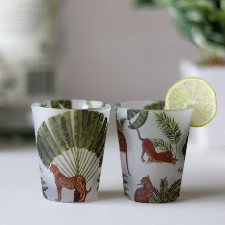 Delicate Print Frosted Shot Glasses I Set of 4