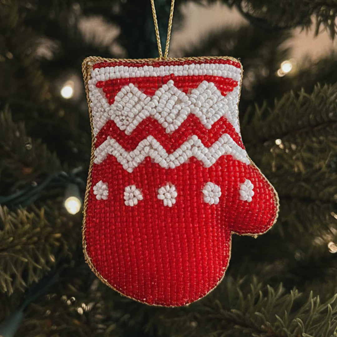Red Mittens Sequins Premium Zardozi Ornament
