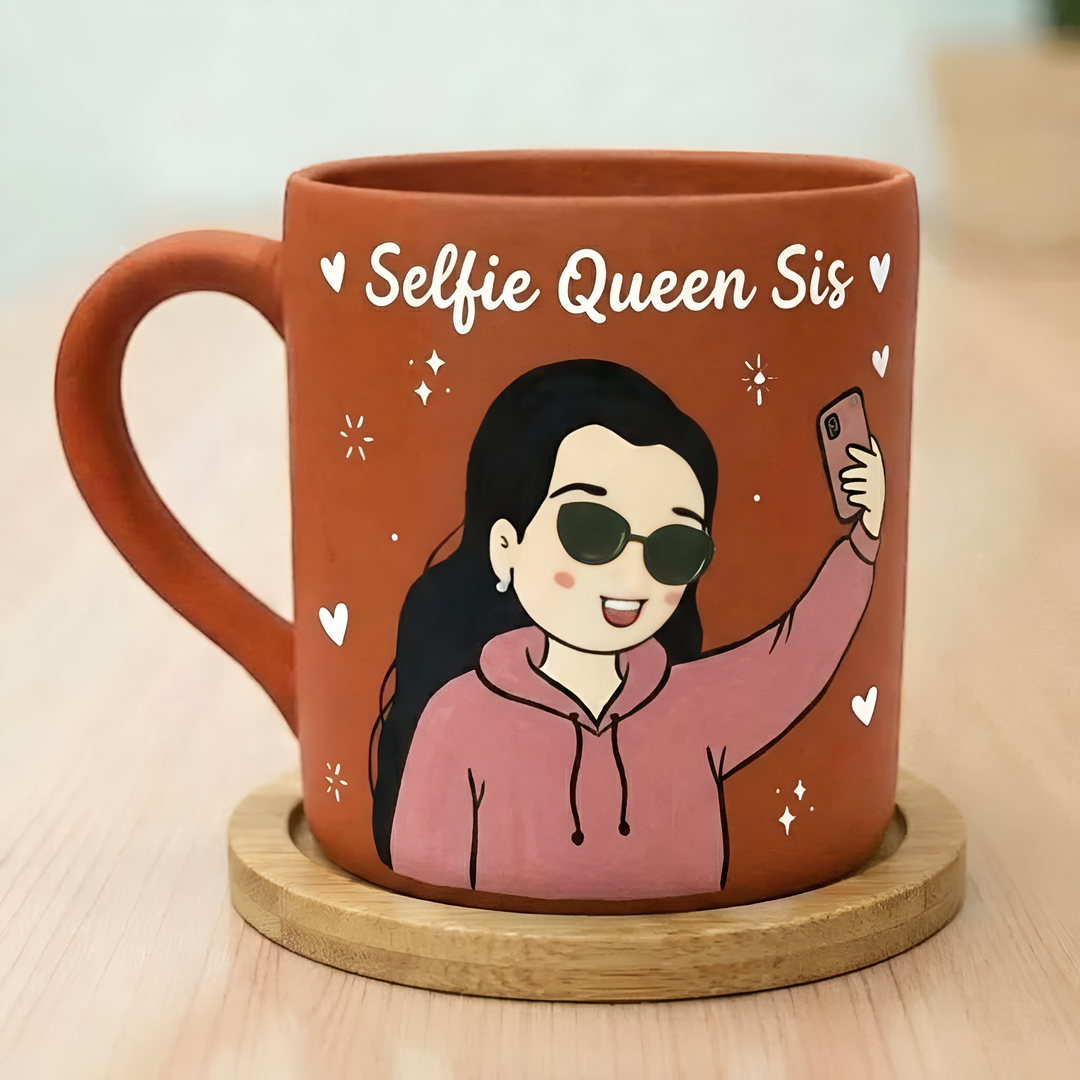 Selfie Queen Sis | Photo Personalized Hand-Painted Terracotta Mug