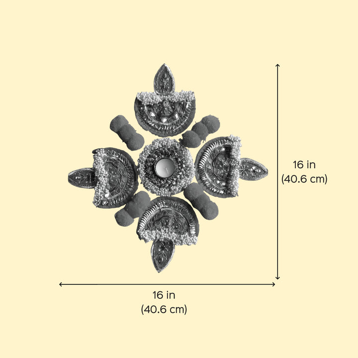Reusable Gota Patti Pink Diya Design Rangoli | Set Of 9