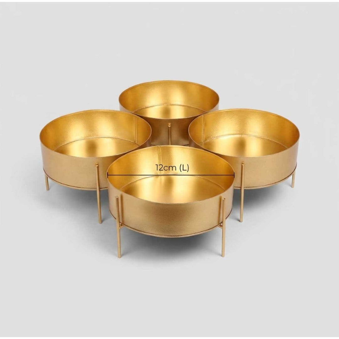 Set of 2 | Handmade Gold Etched Round Table Urli With Stand For Festive Decor