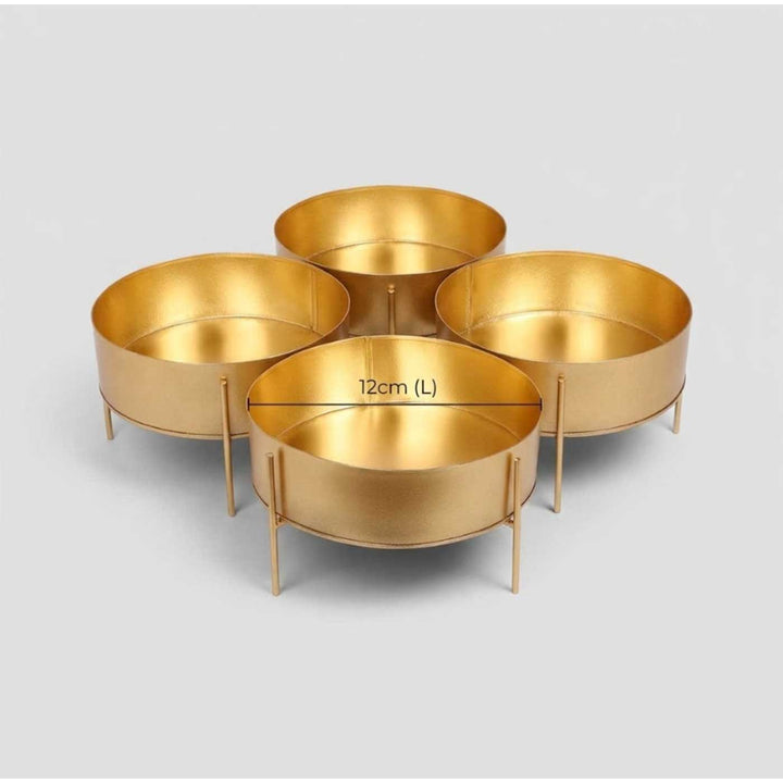 Set of 2 | Handmade Gold Etched Round Table Urli With Stand For Festive Decor