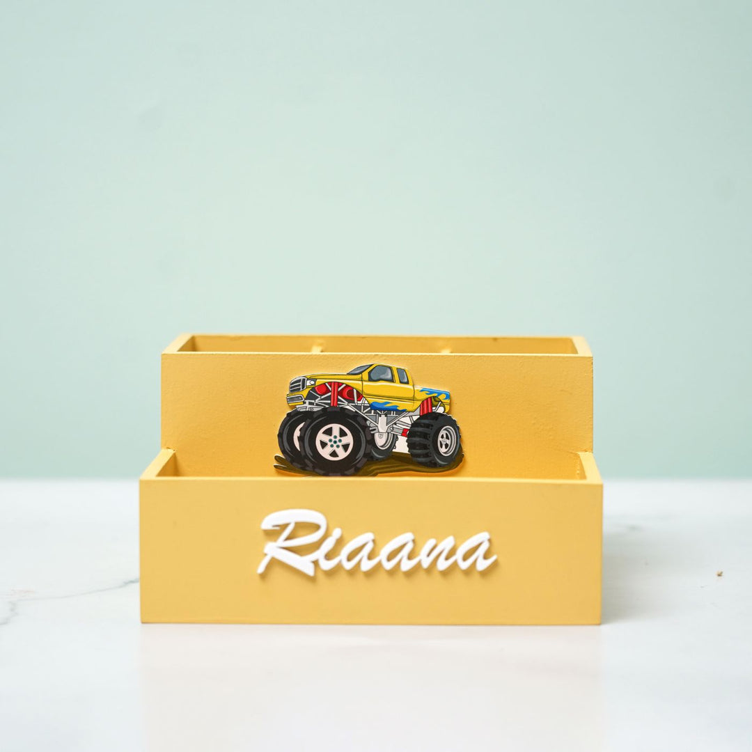 Personalized Wooden Car Themed Stationery Organizer For Kids