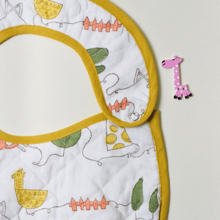Block Printed Farm Friends Bib