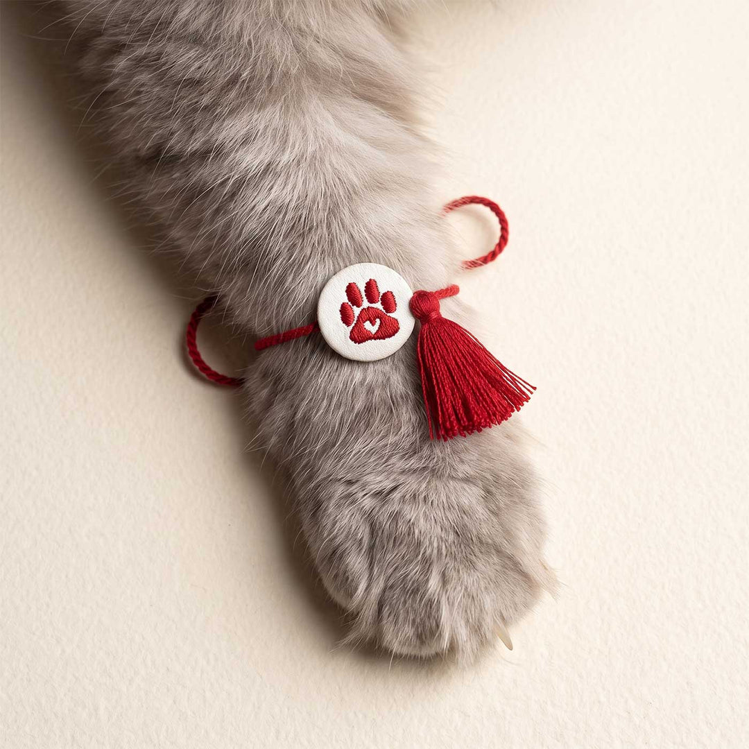 Hand Embroidered Paw Rakhi With Roli Chawal For Pets