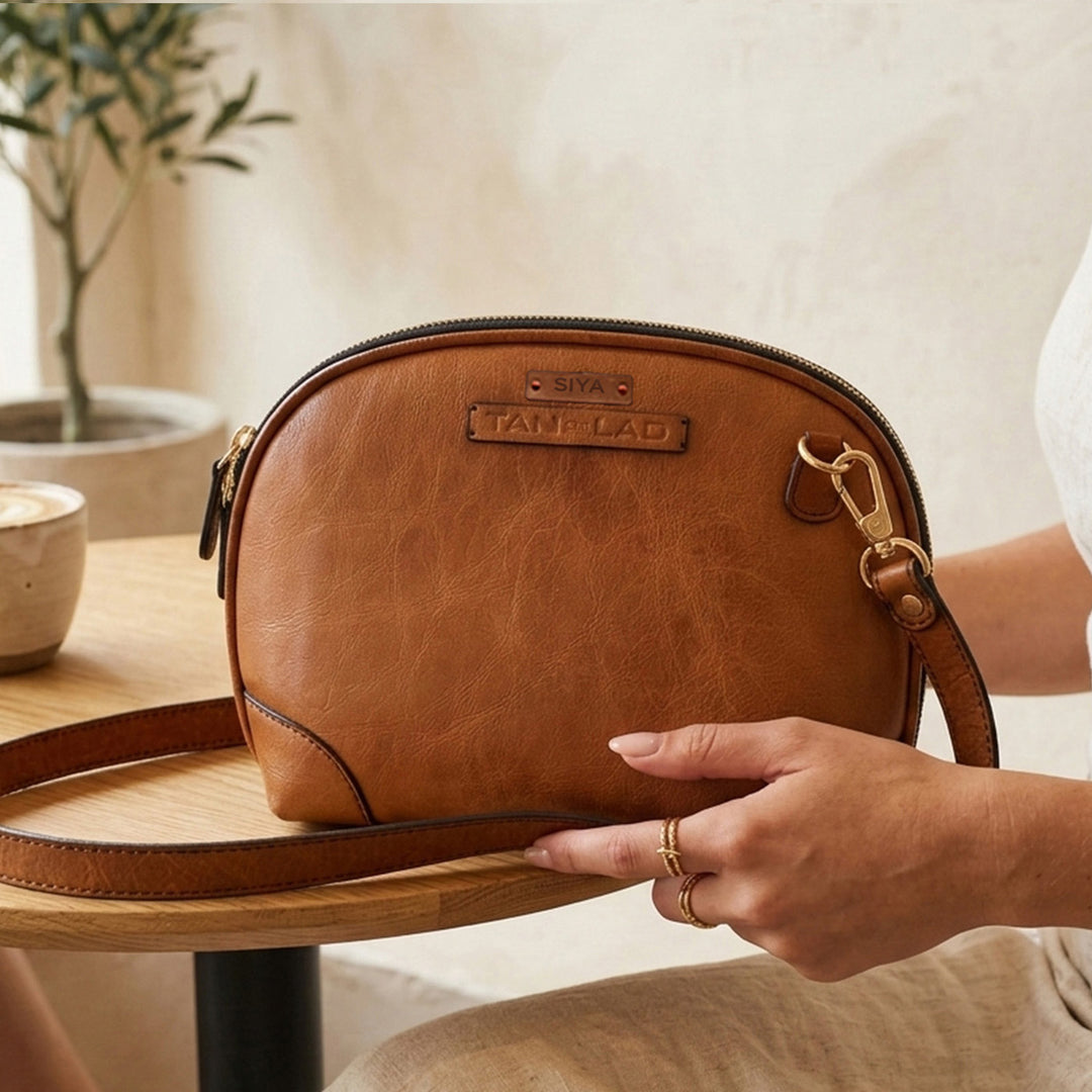 Personalized Brown Brooklyn Tall Leather Sling Bag