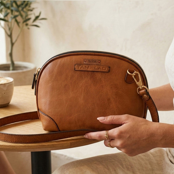 Personalized Brown Brooklyn Tall Leather Sling Bag