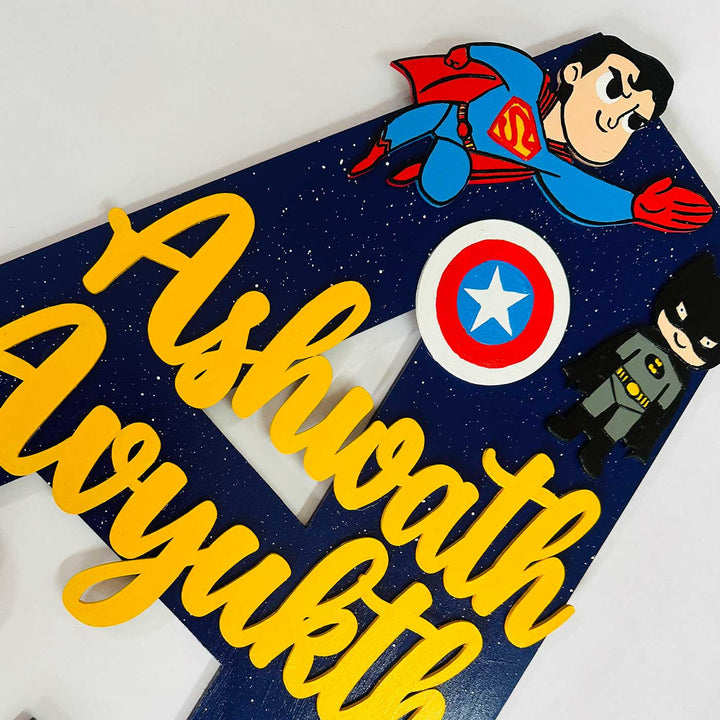 12 inch | Personalized Hand-painted Superhero Siblings Adventure MDF Wood Monogram With 3D Letters