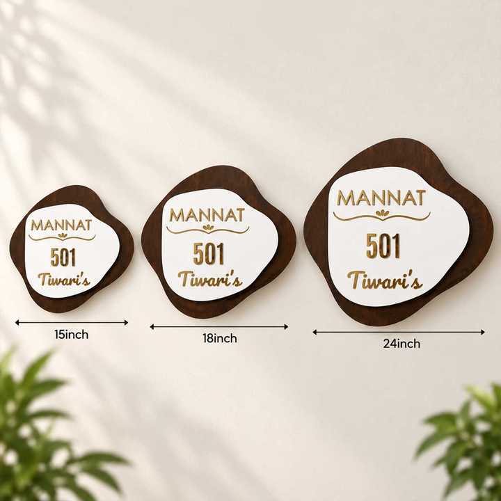 Personalized Layered Rubber Wood & Acrylic Name Plate With Golden Letters For Home