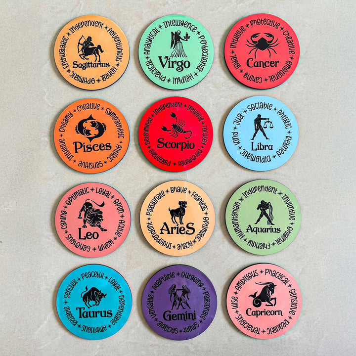 Customized Handmade Printed Star Signs MDF Wood Coaster Set