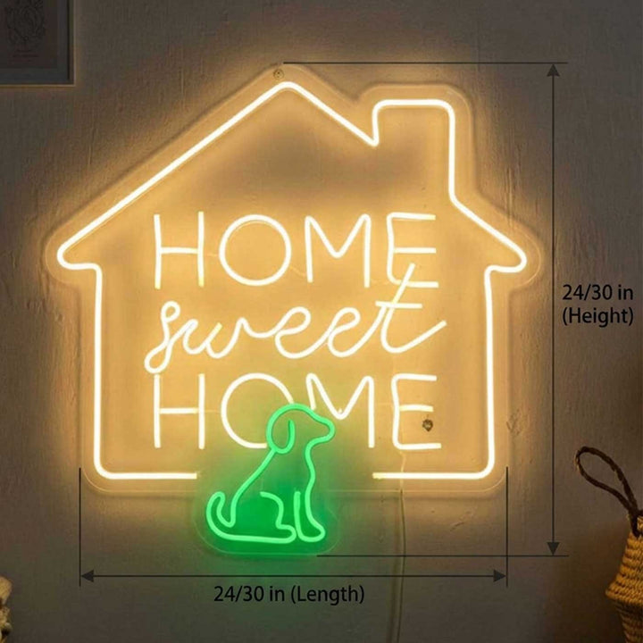 Handmade "Home Sweet Home" Neon Light Sign Board With Dog Motif Wall Decor