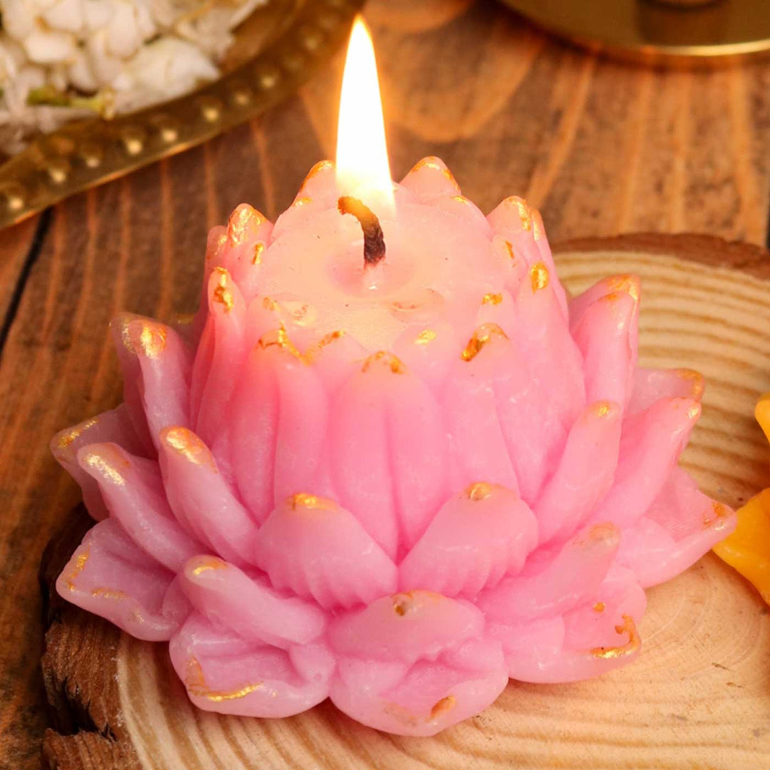 Handmade Pink & Yellow Lotus Soy Wax Scented Candle | Set Of 2