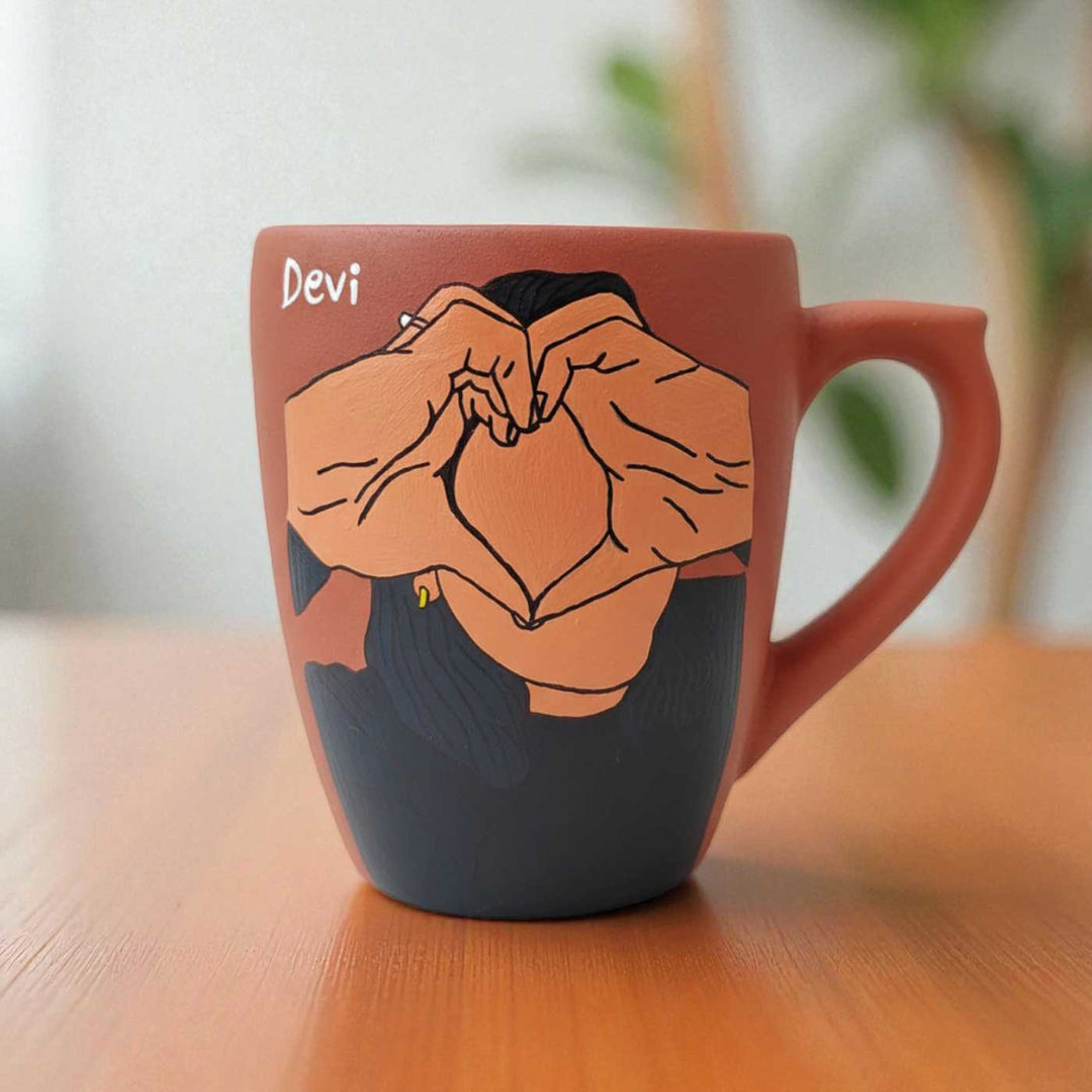 Photo Personalized Hand-Painted Heart Terracotta Mug