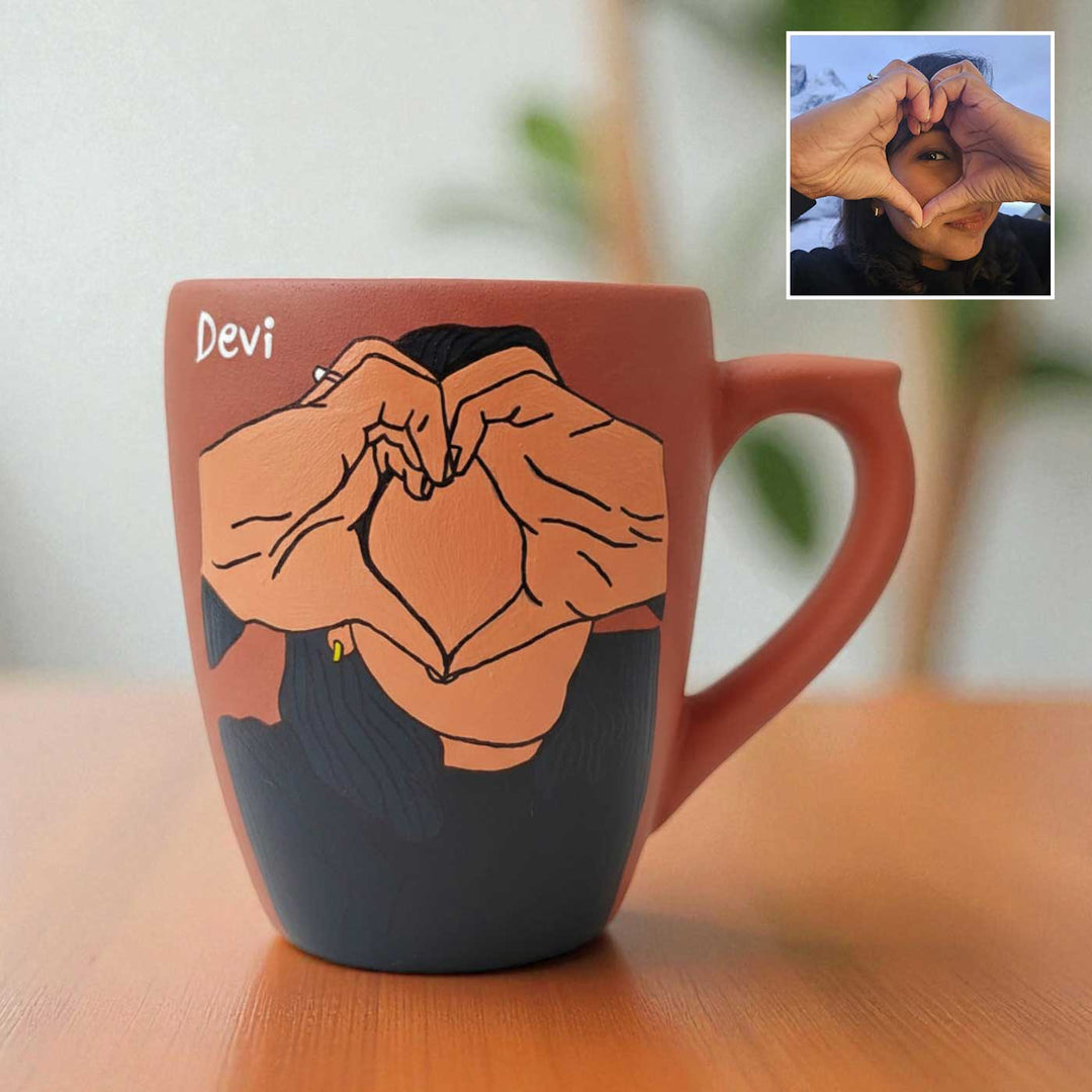 Photo Personalized Hand-Painted Heart Terracotta Mug