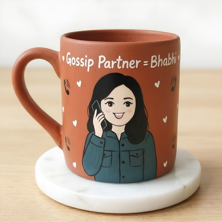 Gossip Partner = Bhabhi | Photo Personalized Hand-Painted Terracotta Mug