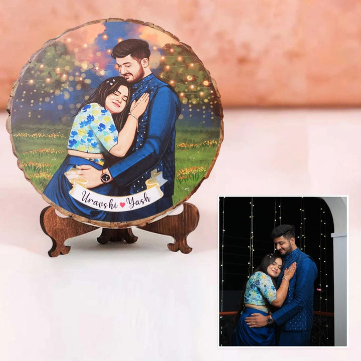 Photo Caricature Bark Nameplate with Stand