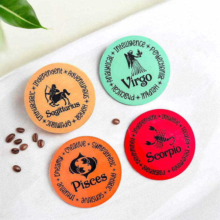 Customized Handmade Printed Star Signs MDF Wood Coaster Set