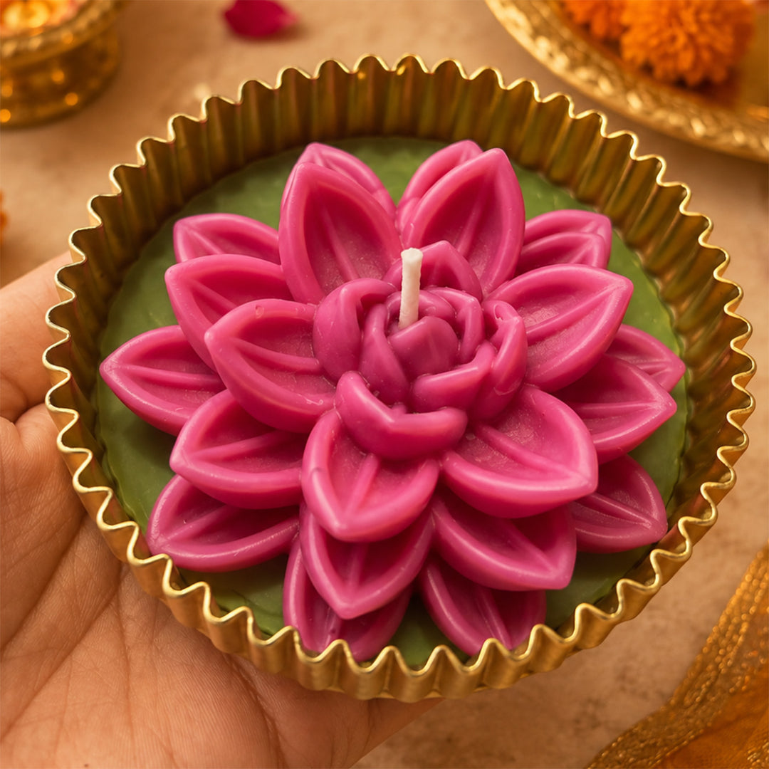 Green Mehfil Bloom Urli Flower Candle For Festive Decor