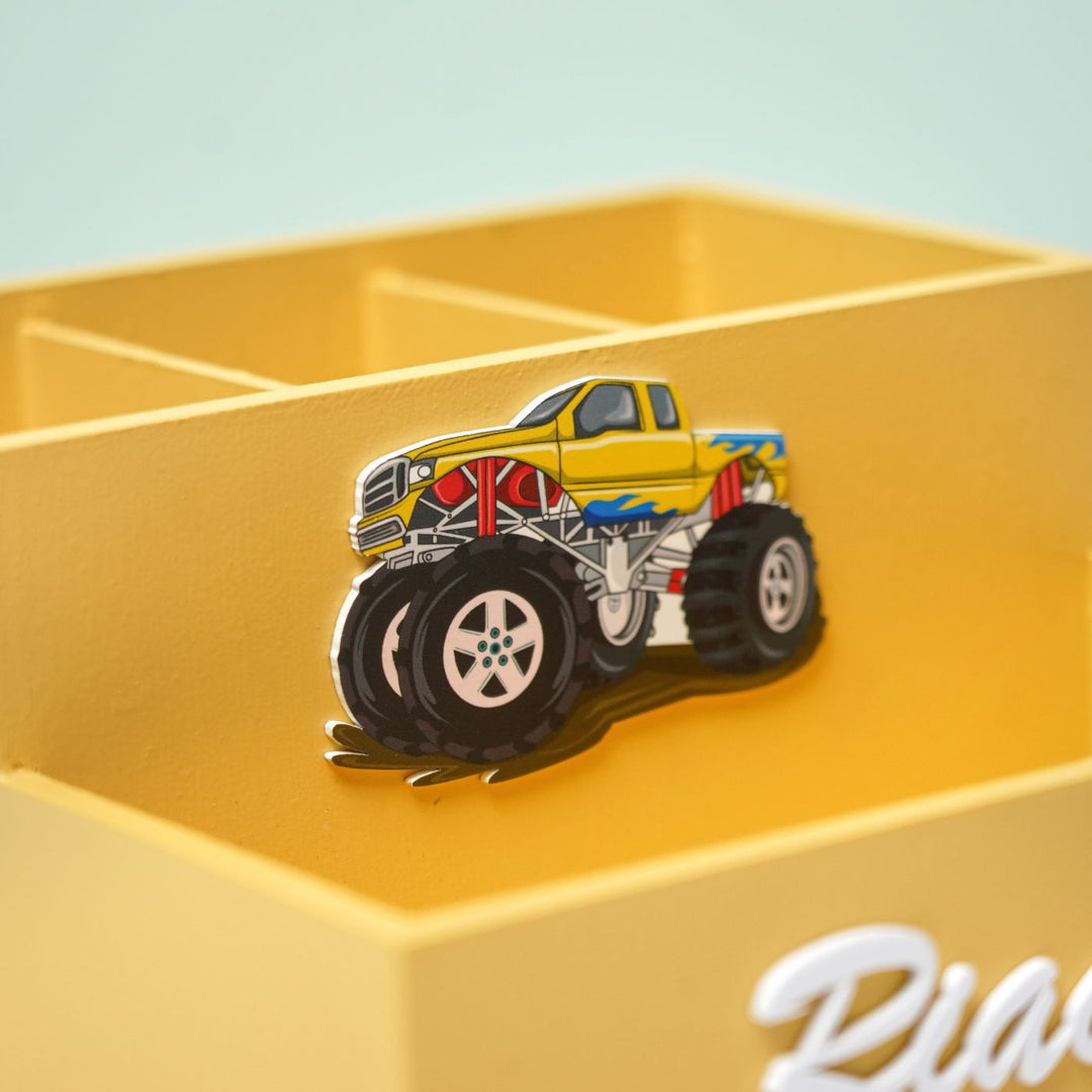 Personalized Wooden Car Themed Stationery Organizer For Kids