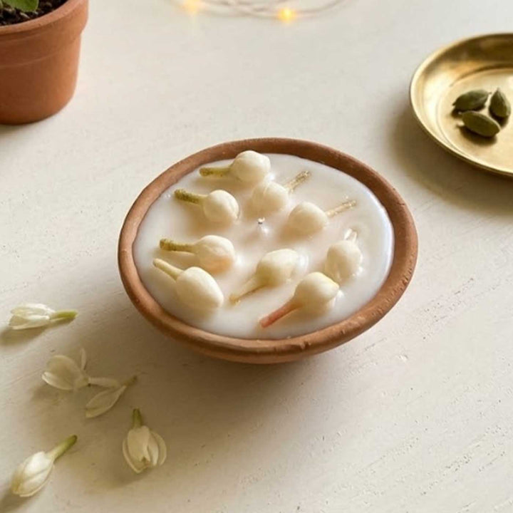 Handmade Jasmine Terracotta Urli Soy Wax Candle