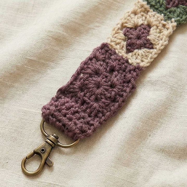 Handmade Crochet Brown And Green Star Design Cotton Sling Bag Belt