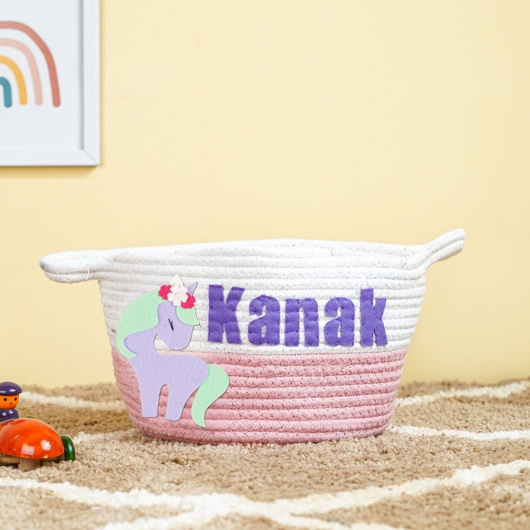 Handmade Personalized Unicorn Themed Kids Rope Basket