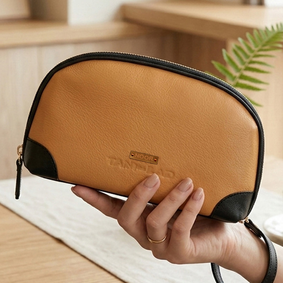 Personalized Light Orange Brooklyn Leather Wristlet