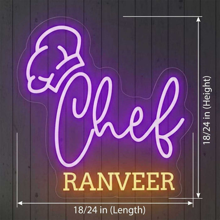 Personalized Chef Name Neon Light Sign Board With Hat Motif For Kitchen Decor