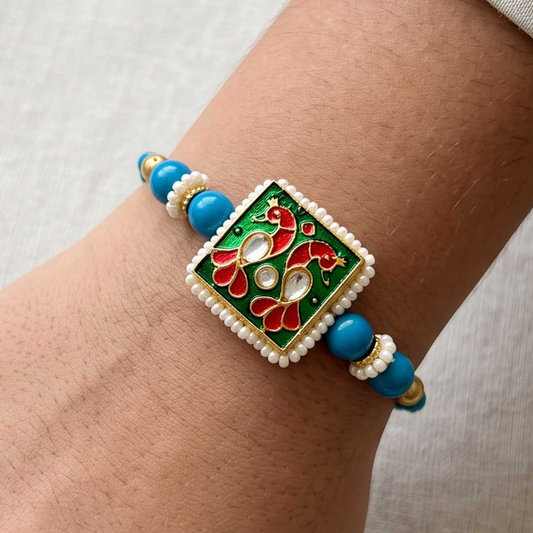 Handcrafted Meenakari "Mayur" Rakhi With Roli Chawal for Brother