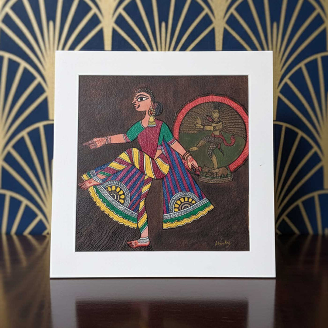 10 x 10  Inch | Dance of Divinity | Original Hanpainted Madhubani Painting | Natural Colors On Paper