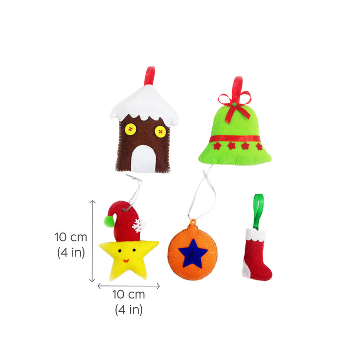 Handmade 3D Vibrant Assorted Felt Ornaments For Christmas Tree Decoration | Set Of 5