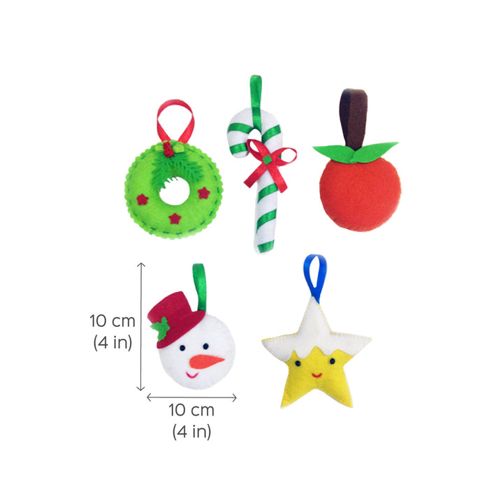 Handmade 3D Colourful Assorted Felt Ornaments For Christmas Tree Decoration | Set Of 5