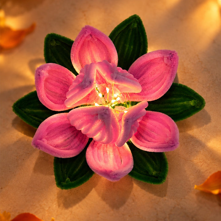 Handcrafted Phool Bai Pink Lotus Pipe Cleaner LED Tealight Holder