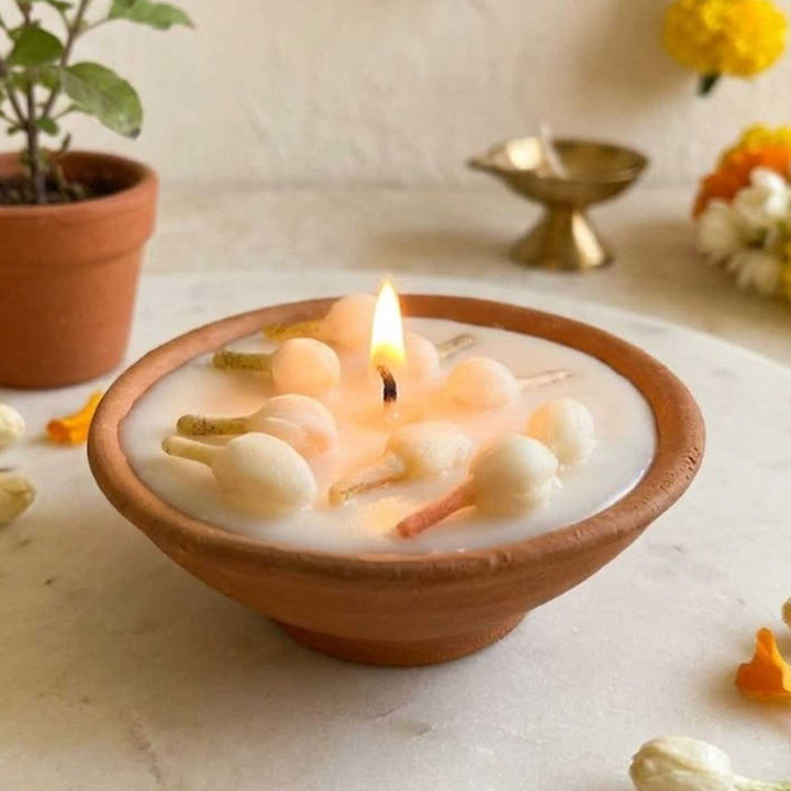 Handmade Jasmine Terracotta Urli Soy Wax Candle