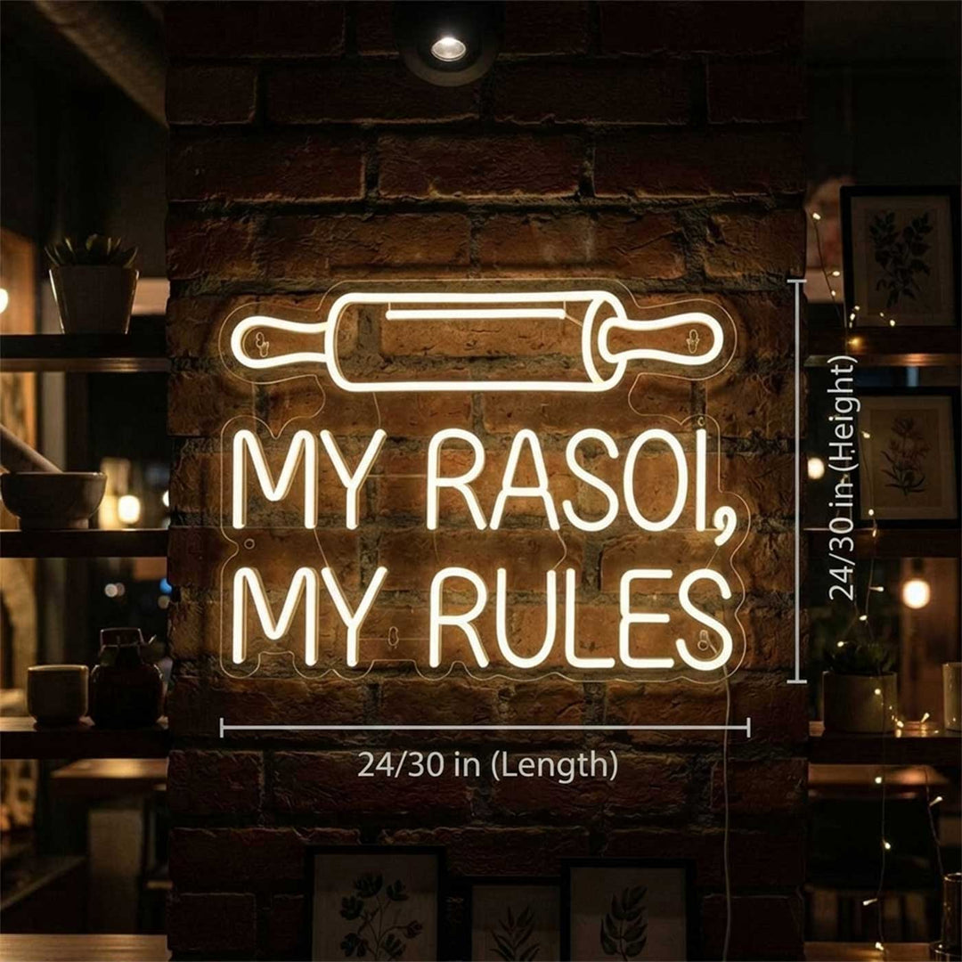Personalized Handmade "My Rasoi My Rules" Neon Light Sign Board For Kitchen Wall Decor