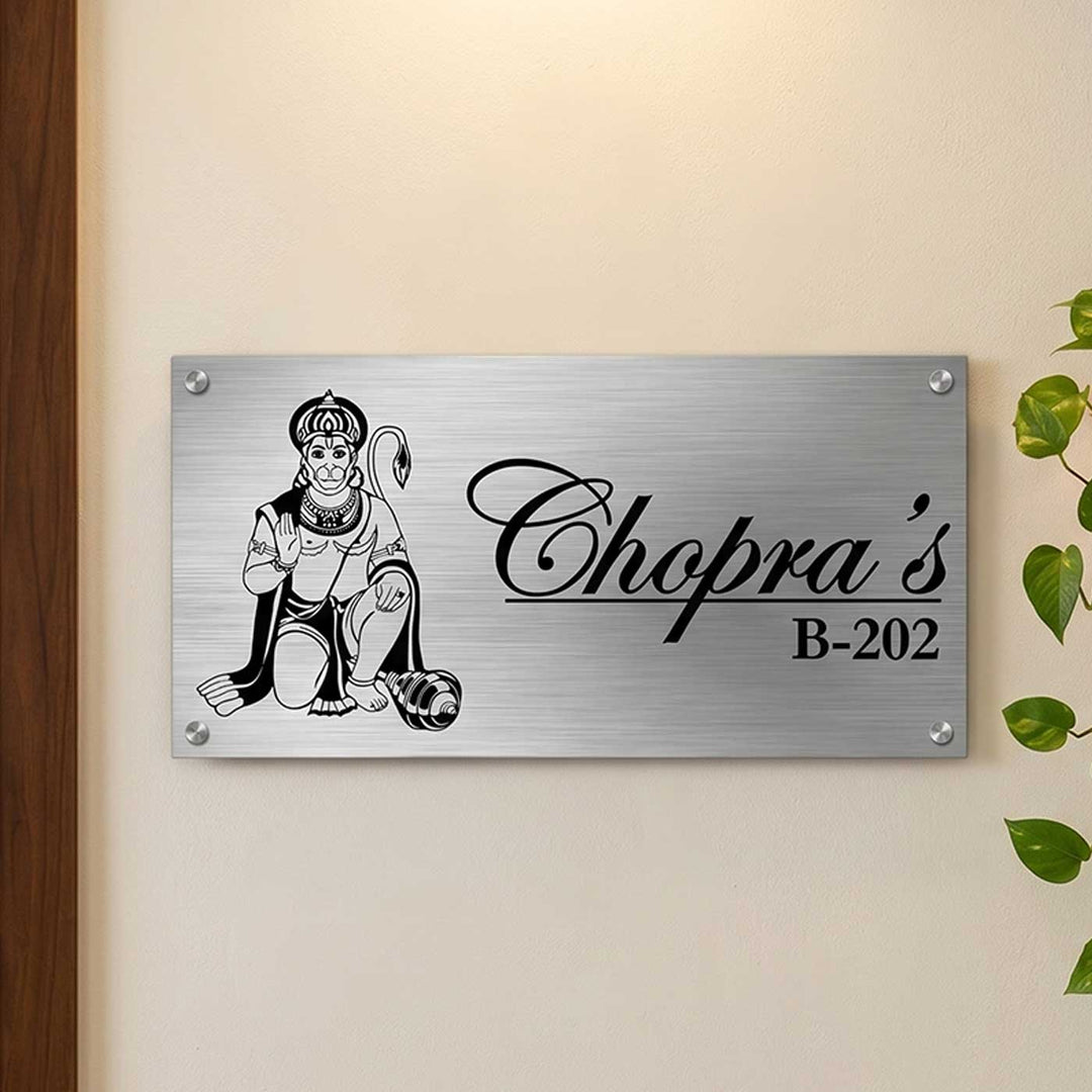 Personalized Hanuman Blessing Stainless Steel Name Plate