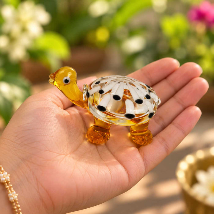 Handmade Blown Glass Amber Polka Dot Turtle Miniature Figurine For Decor