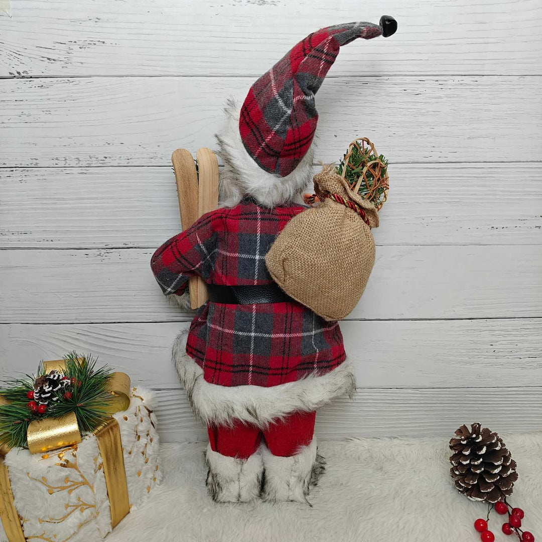 25 Inch | Alpine Plaid Santa Figurine