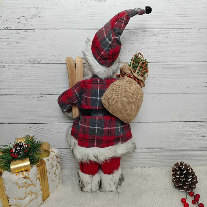 25 Inch | Alpine Plaid Santa Figurine