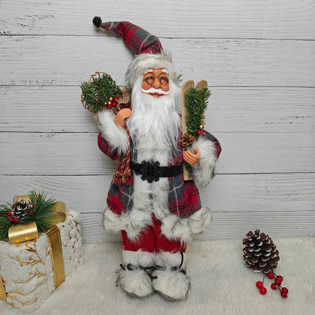 25 Inch | Alpine Plaid Santa Figurine
