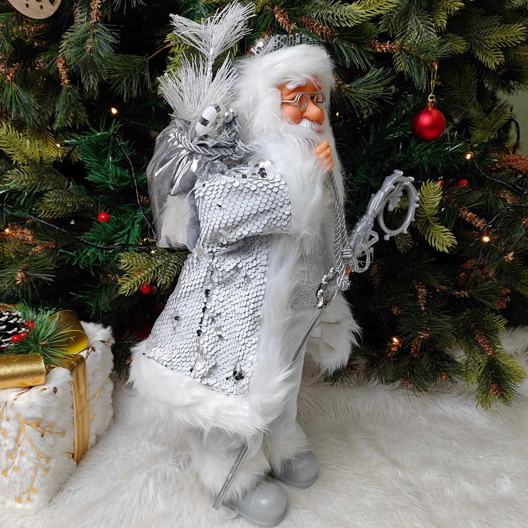 25 Inch | Silver Frost Santa Figurine